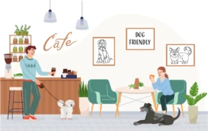 2 personnes dans un café avec leurs chiens
