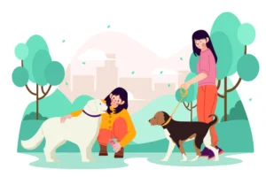 2 filles qui promène leur chiens